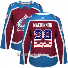 Dame Ishockey Colorado Avalanche Tröja Nathan MacKinnon 29 Adidas 2017-2018 Burgundy Röd USA Flag Fashion Authentic